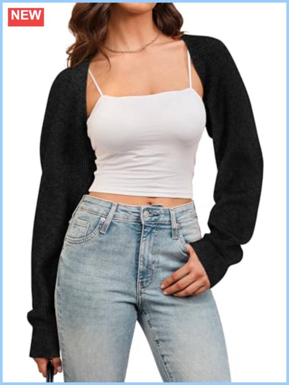 Wool Blend Bolero Shrug Cropped Cardigan Ribbed Knit Open Front